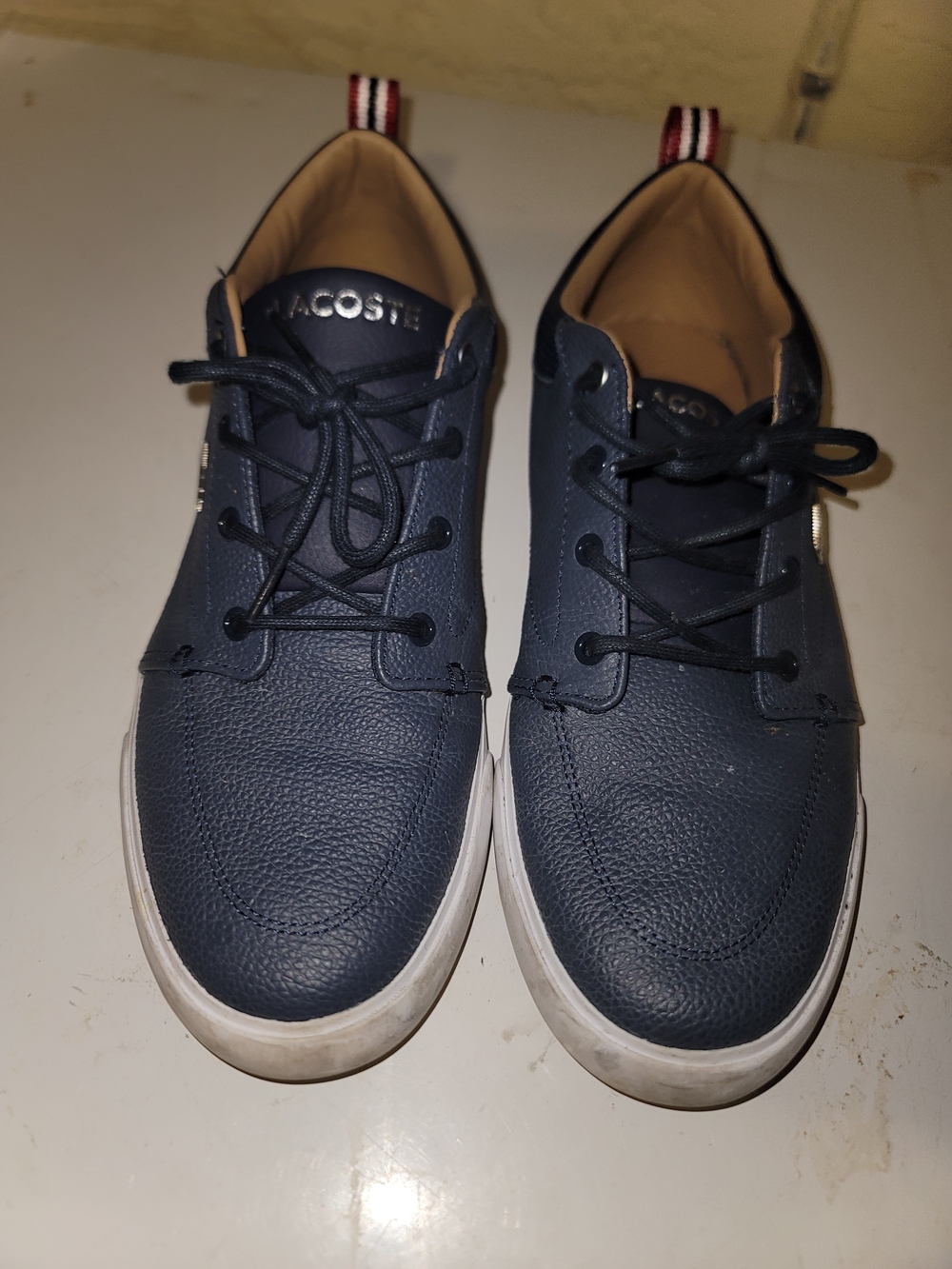 Lacoste Men’s Navy Leather Lace-Up Sneakers with White Sole